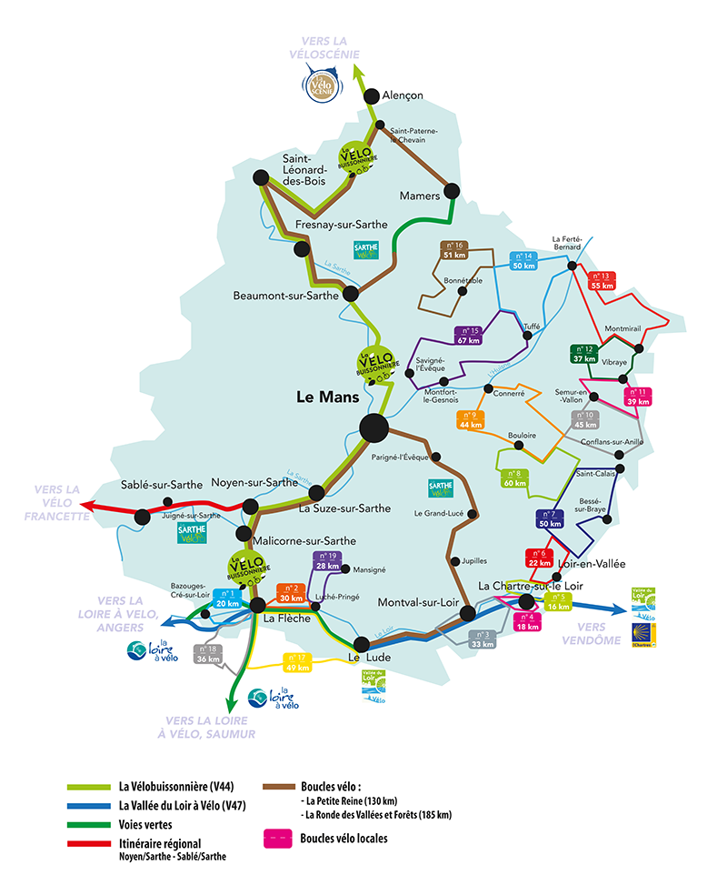 Carte de vélos en Sarthe